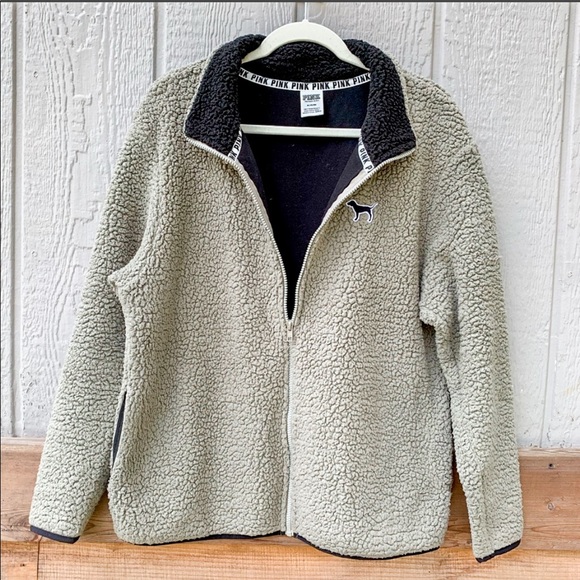 PINK VS grey thick sherpa full zip cozy sweater - Picture 7 of 16